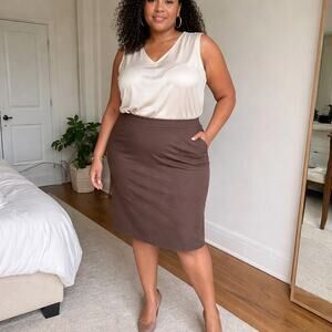 Calvin Klein 20W Brown Knee Length Pencil Skirt Lined Career Office Plus Classic